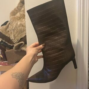 Low Heel Croc Print Knee Boots (both boots)